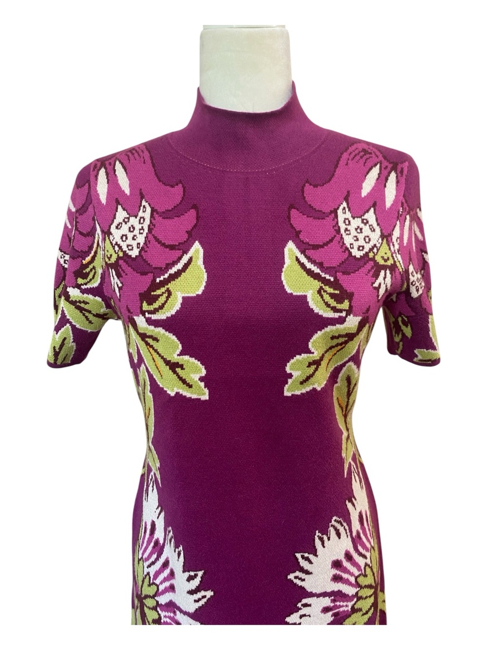 Anthropologie Womens Purple Floral Knit Sheath Dress Mock Neck - Picture 2 of 7